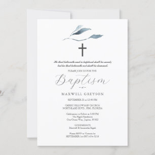 Invitations de baptême Dusty Blue Botanical