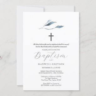 Invitations de baptême Dusty Blue Botanical