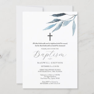 Invitations de baptême Dusty Blue Botanical