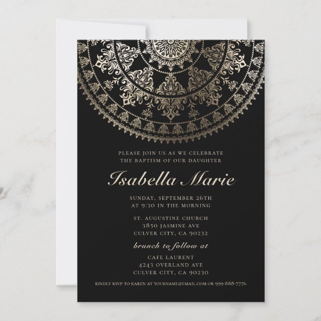 Invitations de baptême| Elégant Mandala Gold Foil (Devant)