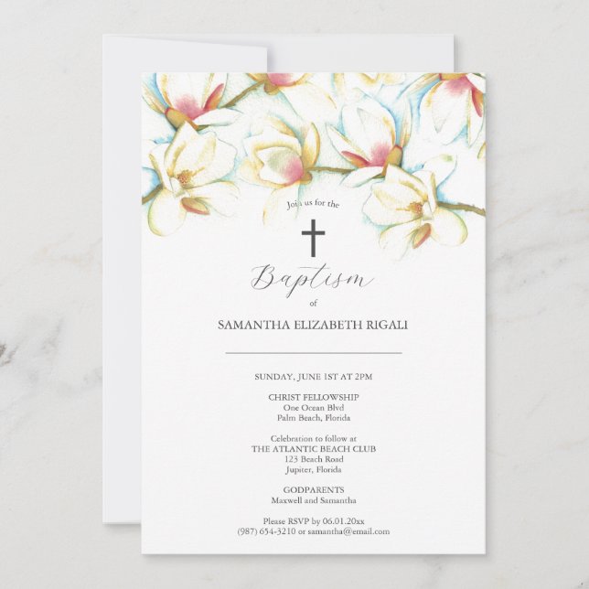 Invitations de baptême Fleurs d'aquarelle Godparen (Devant)