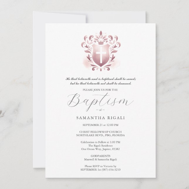 Invitations de baptême Nom des parents religieux (Devant)