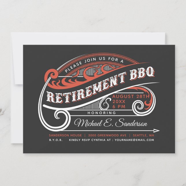 Invitations de barbecue Retro Retro Retirement Vin (Devant)