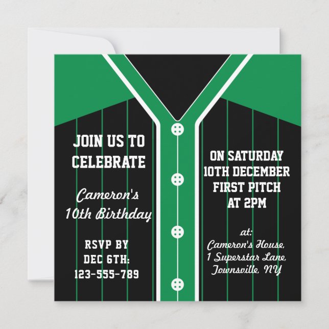 Invitations de baseball Jersey à thème Modèle (Devant)