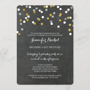 Invitations de Bat mitzvah Confetti Argent Chalkbo