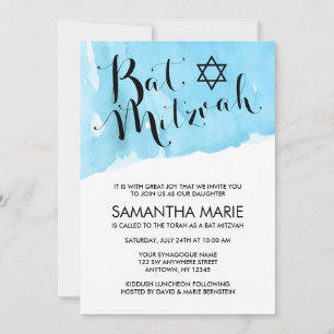 Invitations de Bat mitzvah d'aquarelle bleue