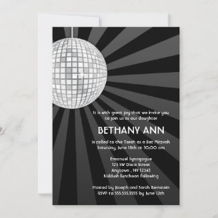 Invitations de Bat mitzvah de boules Disco Argent