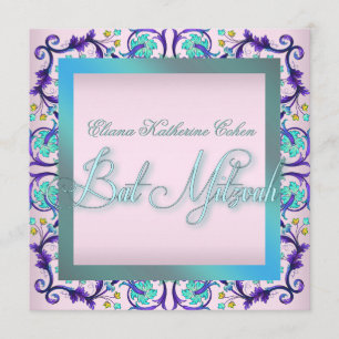 Invitations de Bat mitzvah de couleur bleue Turquo