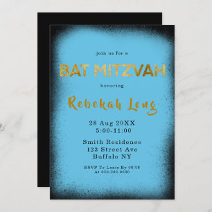Invitations de Bat mitzvah de fumée noire et cyan