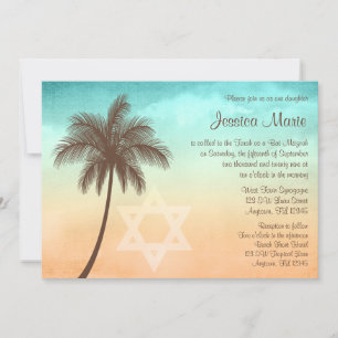 Invitations de Bat mitzvah de palmiers de plage tr