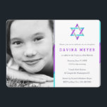 Invitations de Bat mitzvah photo | Violet   Turquo<br><div class="desc">Invitations uniques et modernes de Bat mitzvah photo. Personnalisez en ligne avec la photo de votre fille et les détails de Mitzvah. Etoile de David design avec des accents modernes violet,  turquoise et argent.</div>