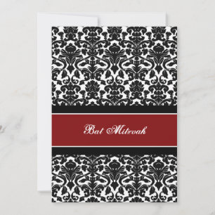 Invitations de Bat mitzvah Red Damask