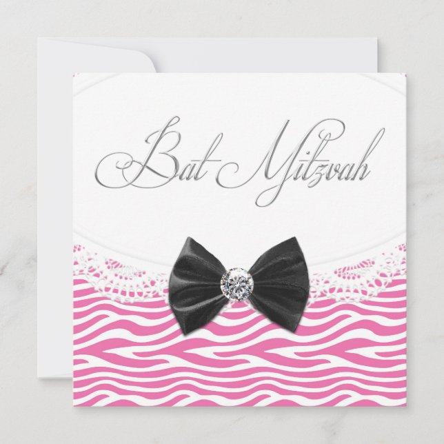Invitations de Bat mitzvah rose Zebra (Devant)
