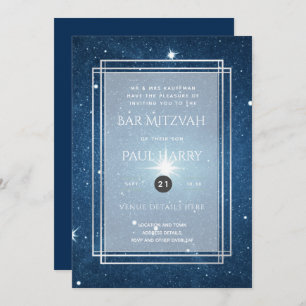 Invitations de Bat mitzvah Starry Night Blue Bar