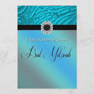 Invitations de Bat mitzvah turquoise Blue Zebra