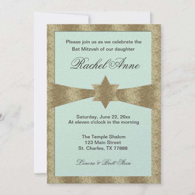 Invitations de Bat mitzvah vert menthe pâle (Devant)