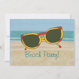 Invitations de beach party, sable et lunettes de s