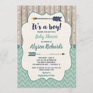 Invitations de bébés, flèche tribale turquoise