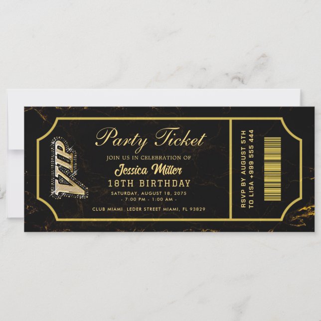 invitations de billet de fête dorées (Devant)