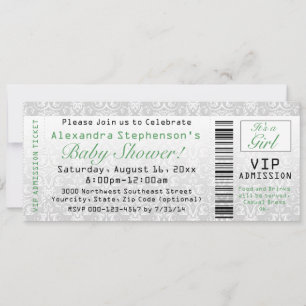 Invitations de billets de Baby shower vert/blanc
