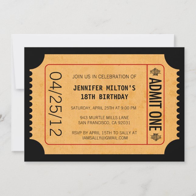 Invitations de billets de cinéma (Devant)