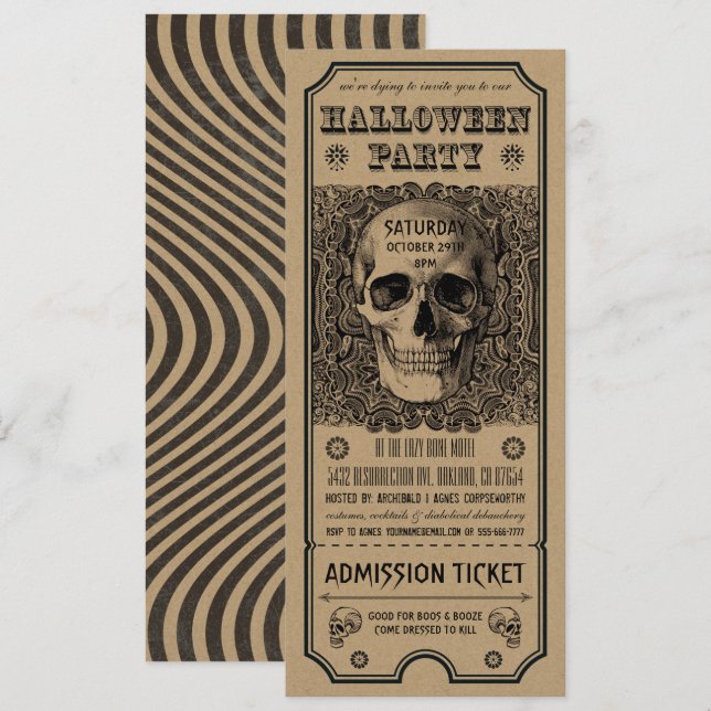 Invitations de billets de fête d'Halloween Steampu (Devant / Derrière)