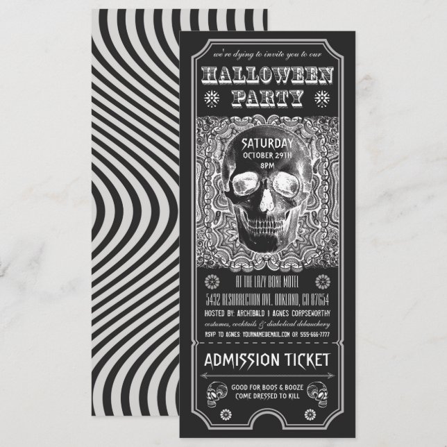 Invitations de billets de la fête d'Halloween Psyc (Devant / Derrière)