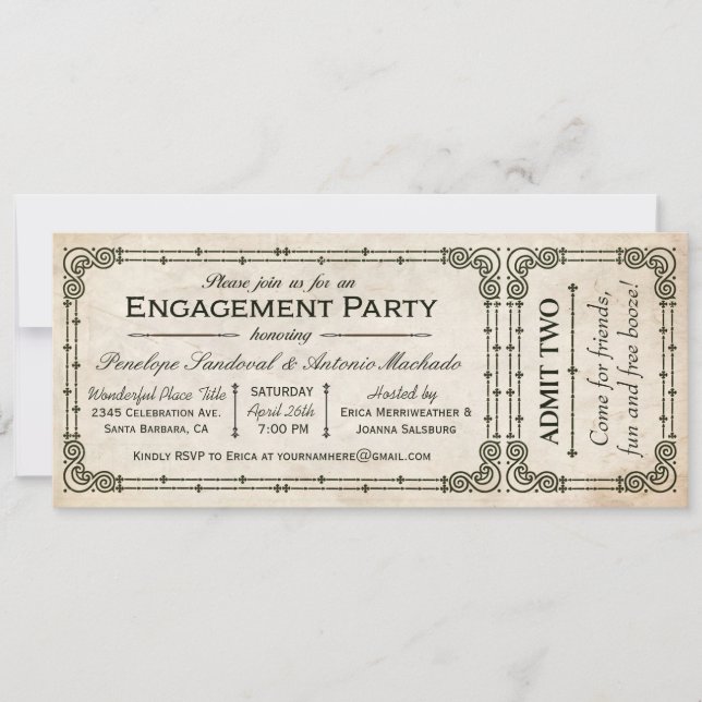 Invitations de billets de la partie de l'engagemen (Devant)