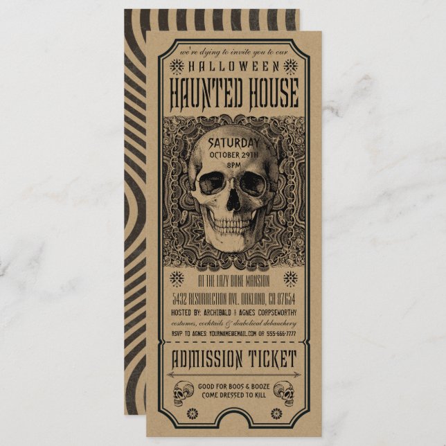 Invitations de billets de maison hantées à Hallowe (Devant / Derrière)