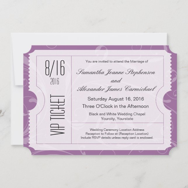 Invitations de billets de Mariage VIP violet (Devant)