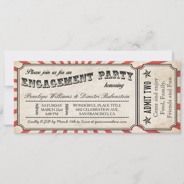 Invitations de billets Vintages de la partie Engag (Devant)