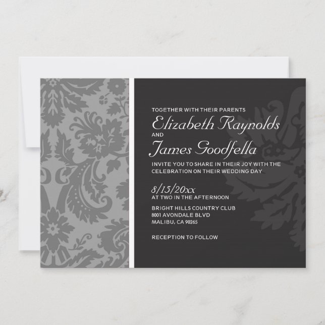 Invitations De Black And White Mariage damassé (Devant)