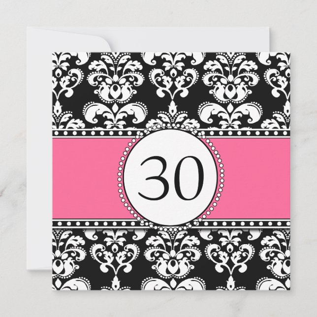 Invitations de Black Damask 30e anniversaire rose (Devant)