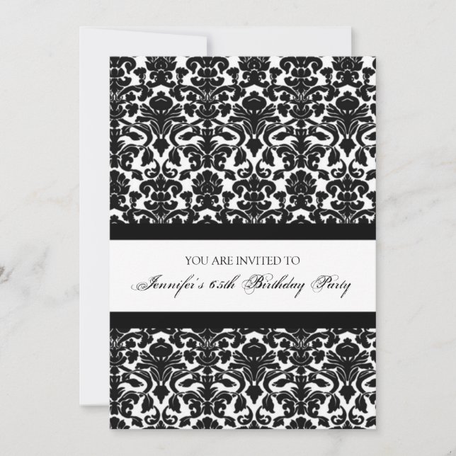 Invitations de Black Damask 65th Birthday Party (Devant)