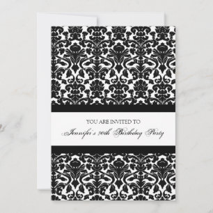 Invitations de Black Damask 90th Birthday Party