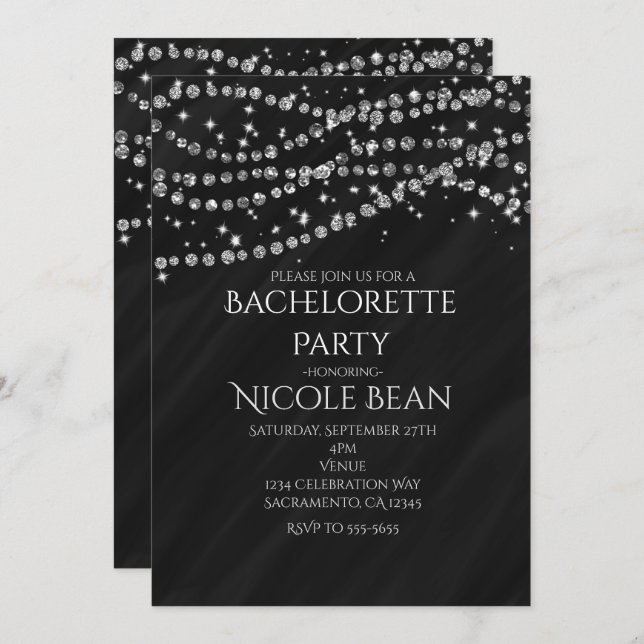 Invitations de Black & Diamond Glamor Sparkle Part (Devant / Derrière)