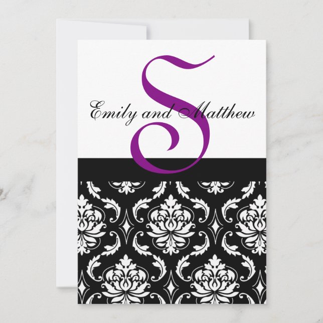 Invitations de Black Mariage damassé Monogrammes v (Devant)