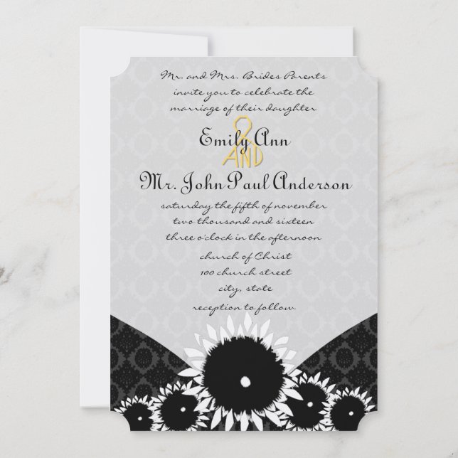 Invitations de Black Sunflower Mariage damassé (Dos)
