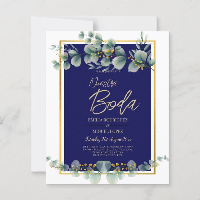 Invitations De Boda Elegantes Marine Blue Gold (Devant)
