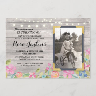 Invitations de bois rustique floral pour l'anniver
