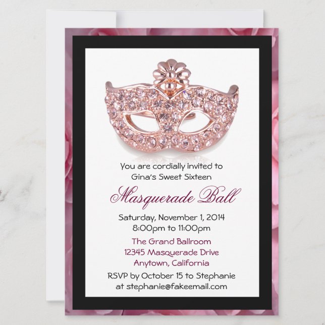 Invitations de boules Masquerade Sweet sixteen per (Devant)