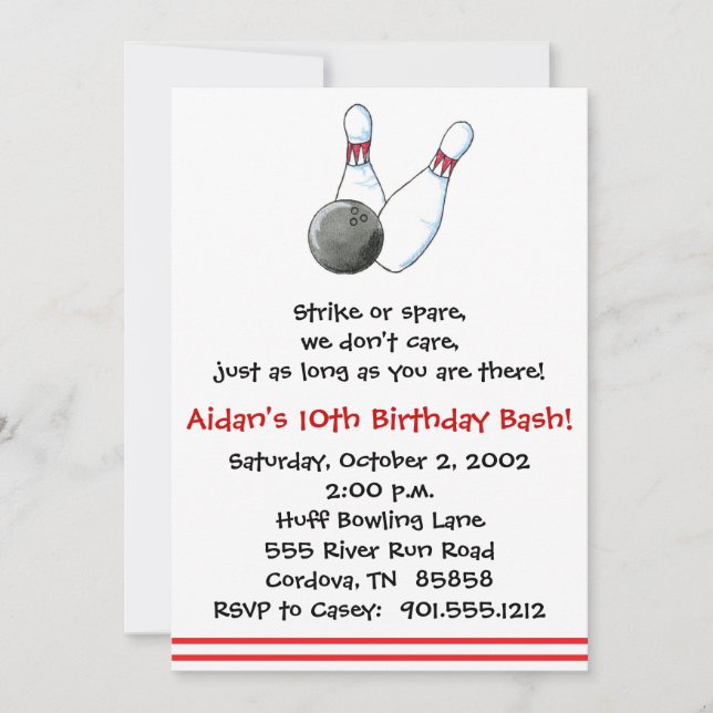 Invitations de Bowling (Devant)