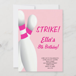 Invitations de Bowling Pink pour la fête d'anniver