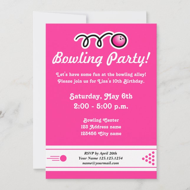 Invitations de Bowling pour l'Anniversaire des fil (Devant)
