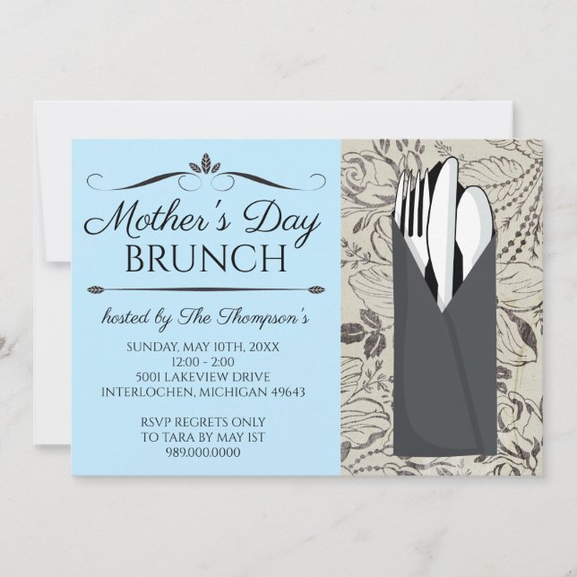 Invitations de brunch de la fête des mères (bleu) (Devant)