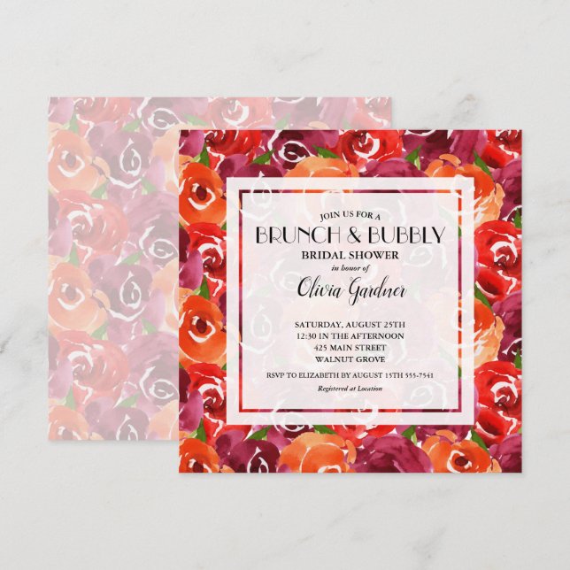 Invitations de Brunch et Bubbly Floral Bridal Show (Devant / Derrière)