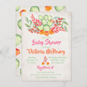 Invitations de cactus d'aquarelle Baby shower mexi