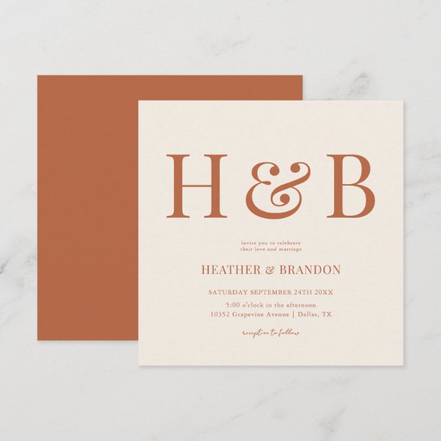 Invitations de Carrés Mariages Monogrammes du dése (Devant / Derrière)