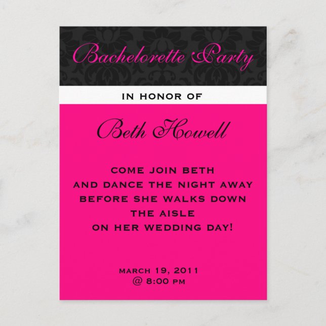Invitations de cartes postales du Bachelorette Par (Devant)