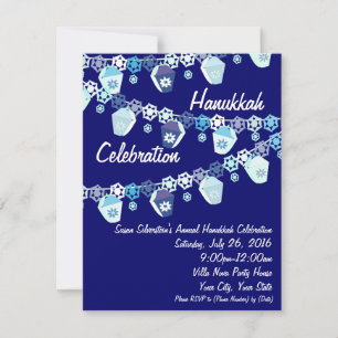 Invitations de célébrations Hanoukka en bleu et bl
